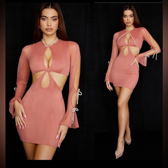House of CB Dresses & Skirts - NWOT House Of CB  Miranda Rose Crystal Trim Cut out Mini Dress Size XS